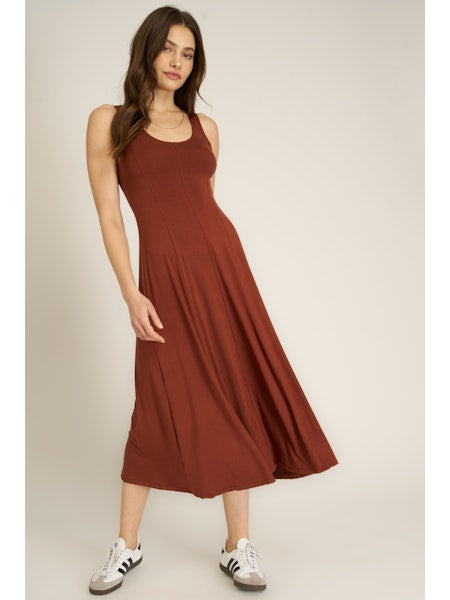 PROJECT SOCIAL T Loma Seamed Tank Dress Russet Brown