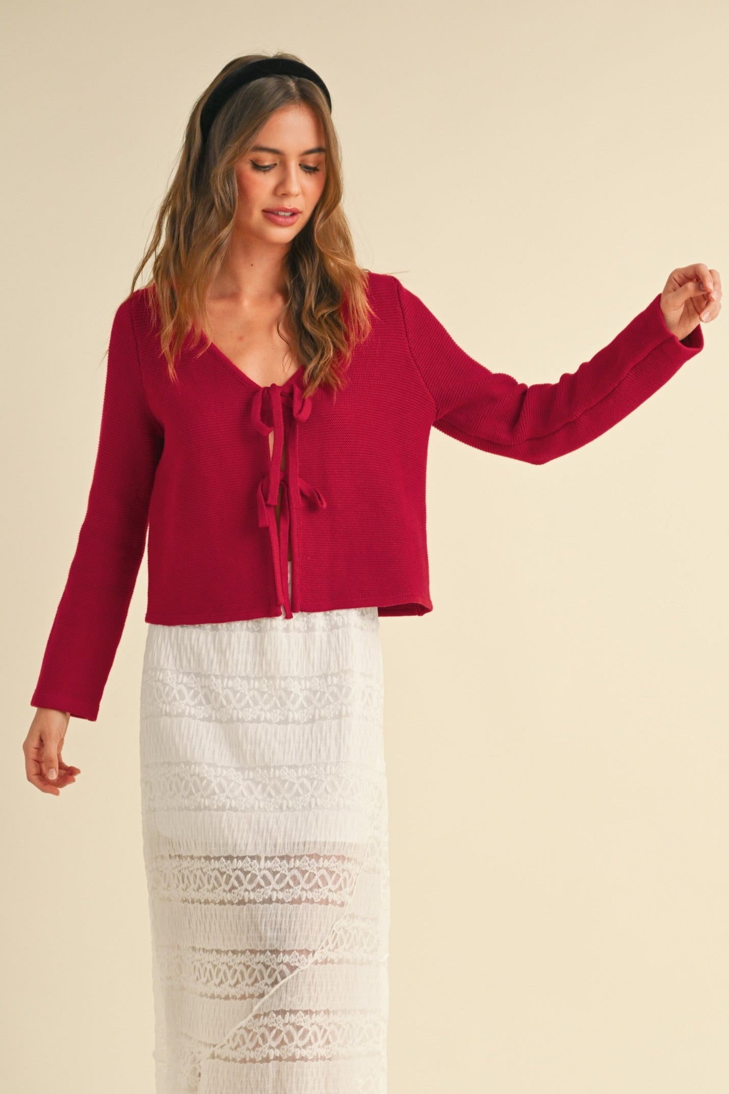 NYLAND Margo Tie Front Cardigan RED