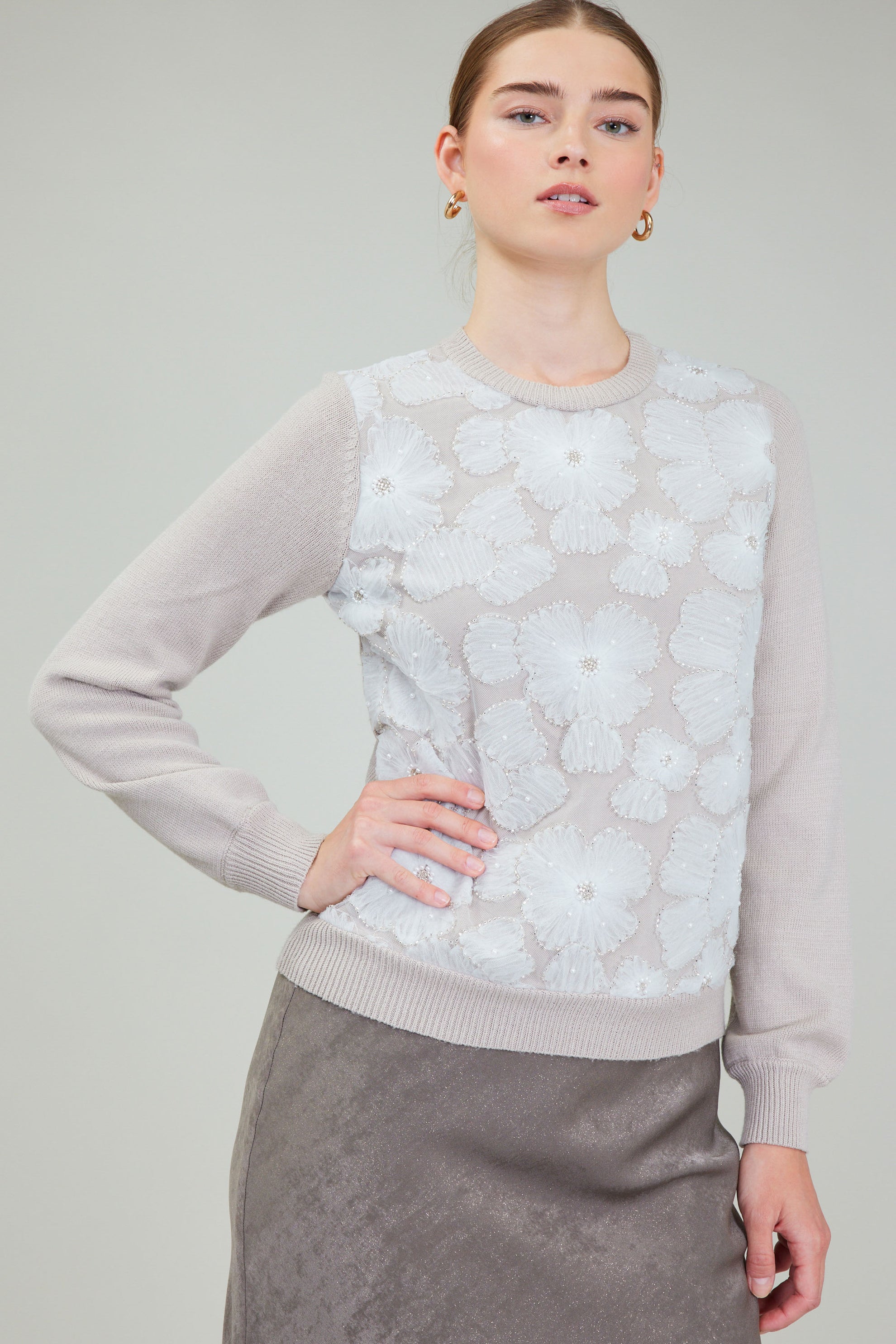 NYLAND Ailyn Beaded Floral Pullover Sweater