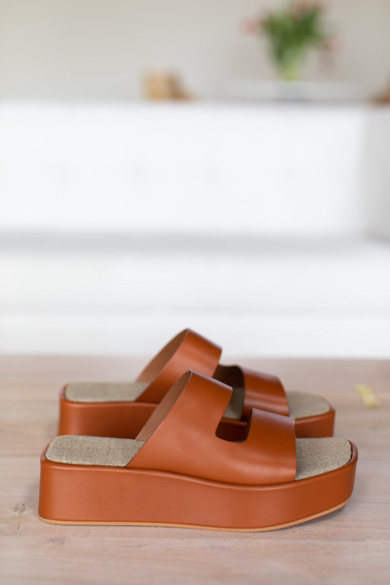 EMERSON FRY Platform Slide Almond Leather