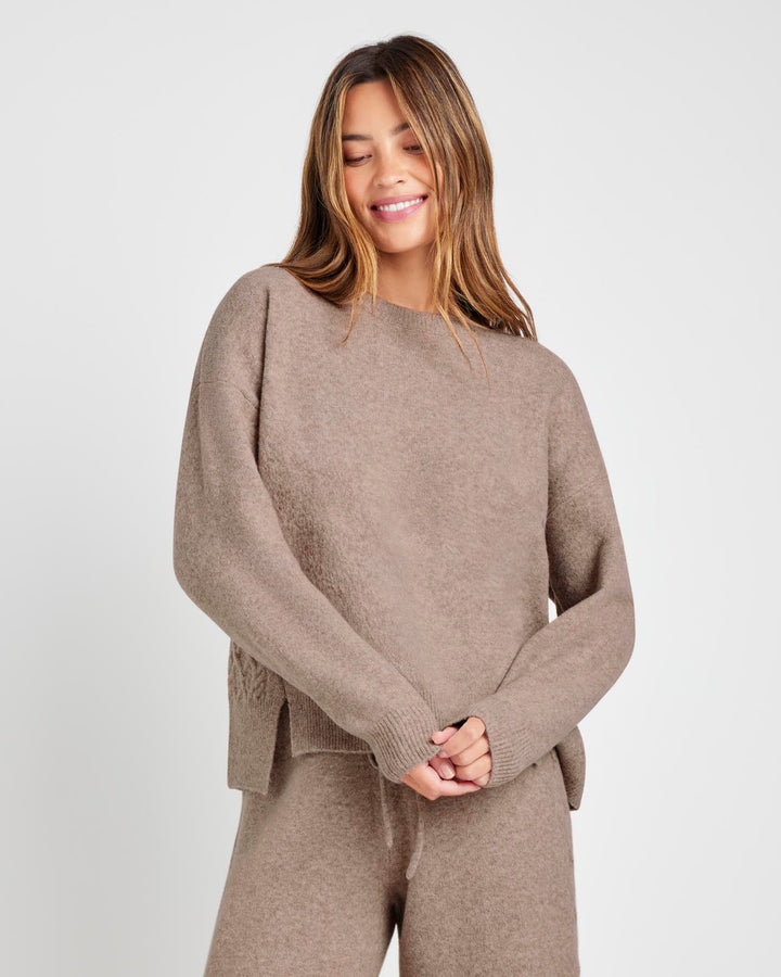 Splendid Stassi Cable Crew Sweater Oat Heather