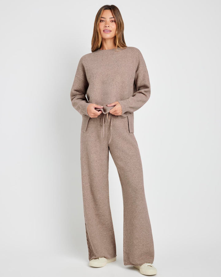 Splendid Stassi Cable Crew Sweater Oat Heather