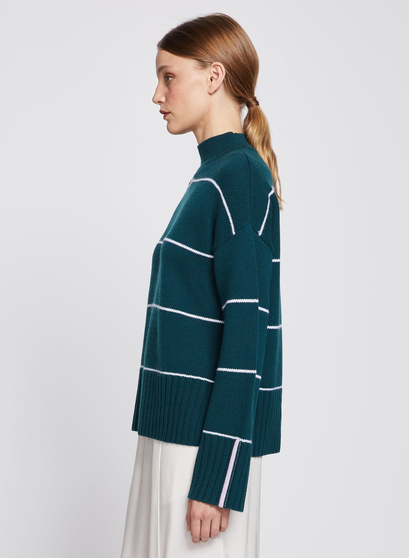 Stateside Striped Mock Neck Sweater in Evergreen