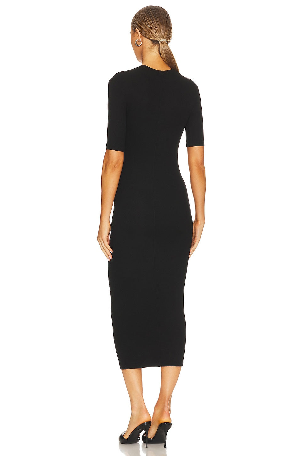 Enza Costa Silk Rib Half Sleeve Midi Dress Black