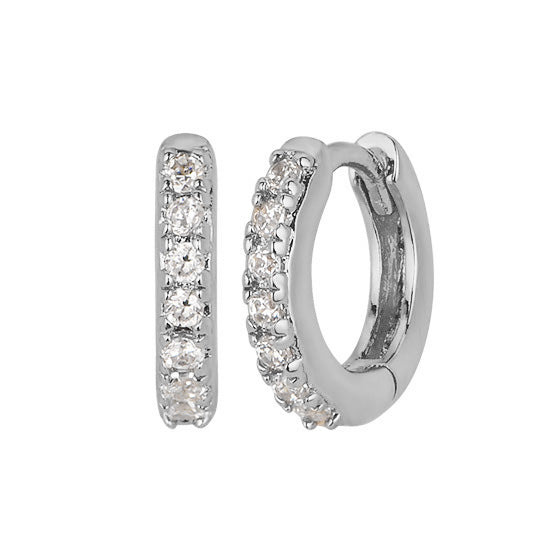 The Land of Salt CZ Diamond Huggie Hoops in Silver