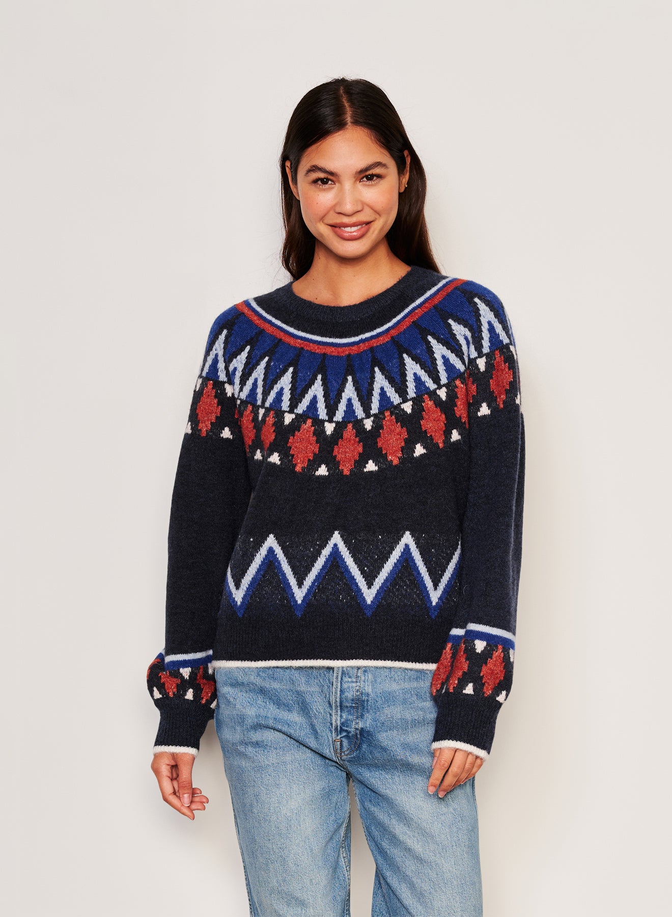 Sundry Fairisle Crew Neck Sweater Deep Navy