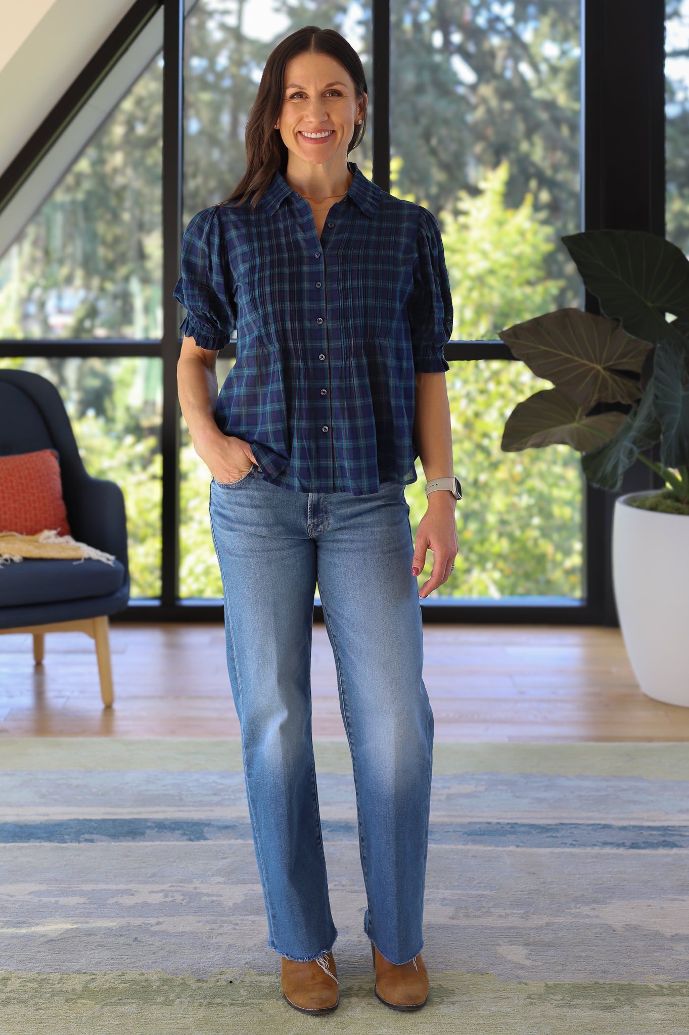 Birds of Paradis by Trovata Jess Blouse in Oceanside Plaid