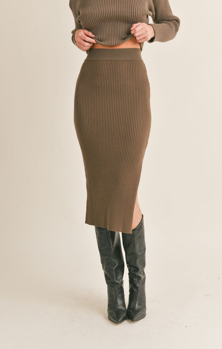 SAGE THE LABEL Kalli Sweater Midi Skirt Dark Olive