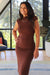 NYLAND Deena Mockneck Fitted Midi Dress in Chocolate
