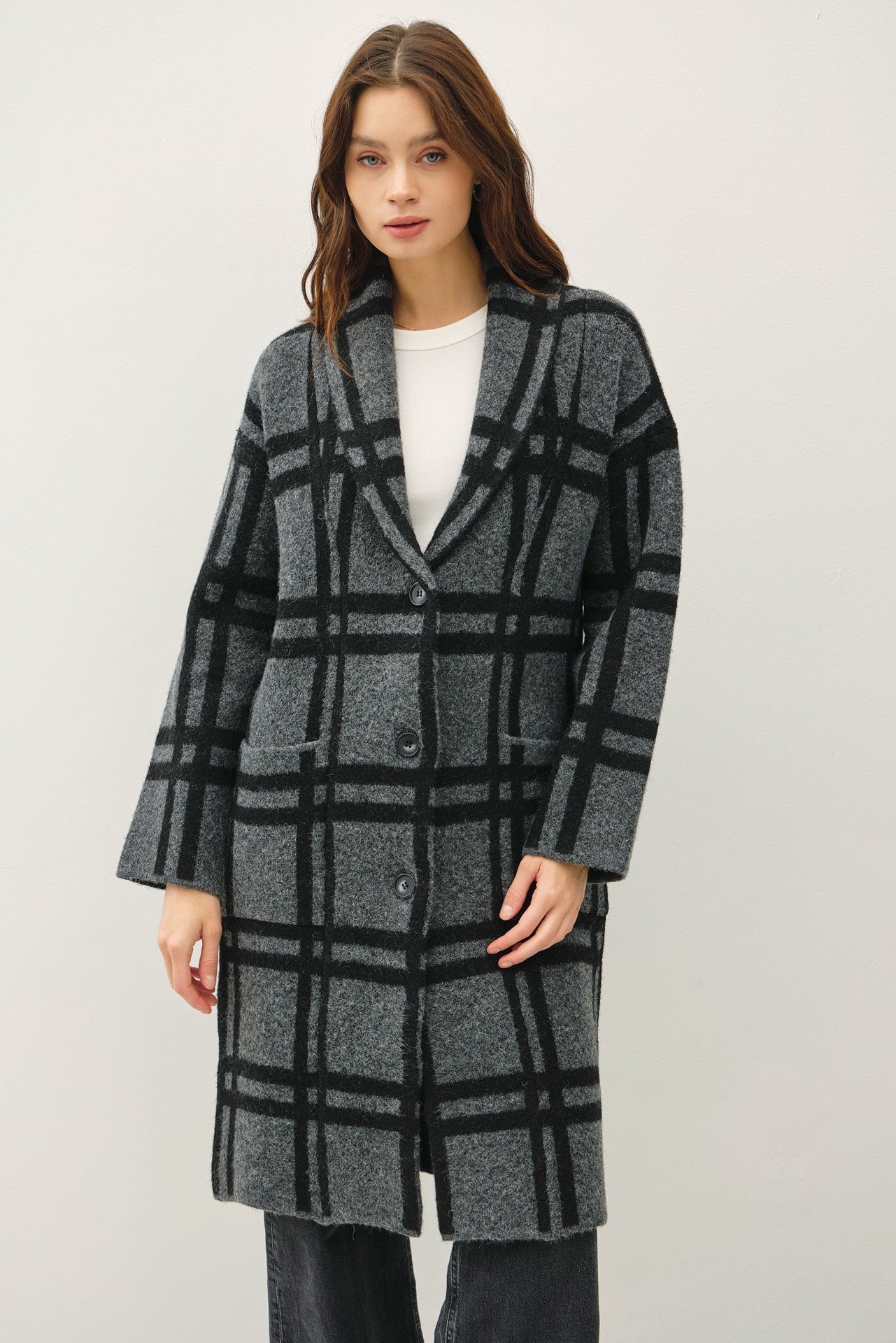 NYLAND Ollie Oversized Plaid Sweater Coat