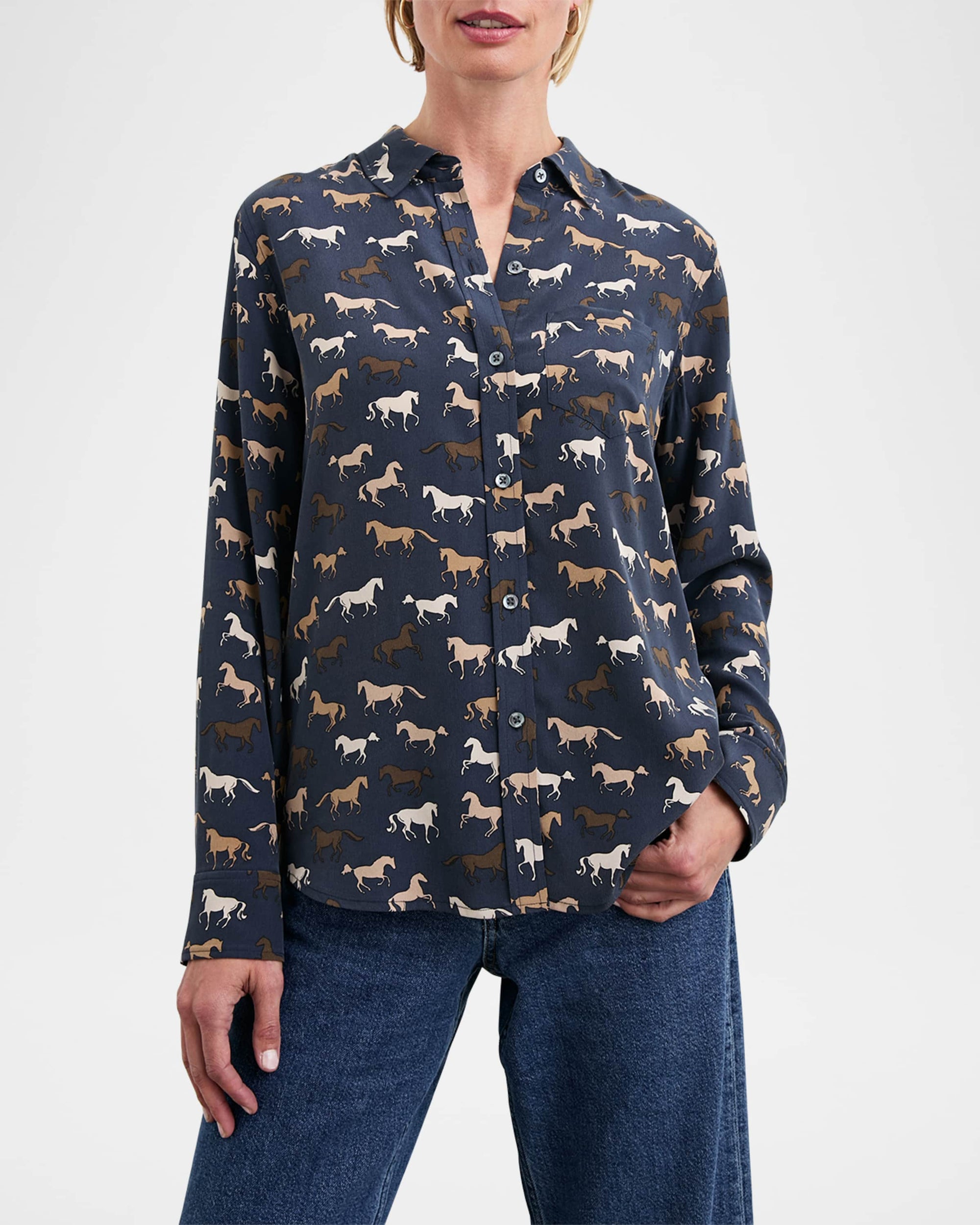 Rails Kate Silk Button Down in Horses