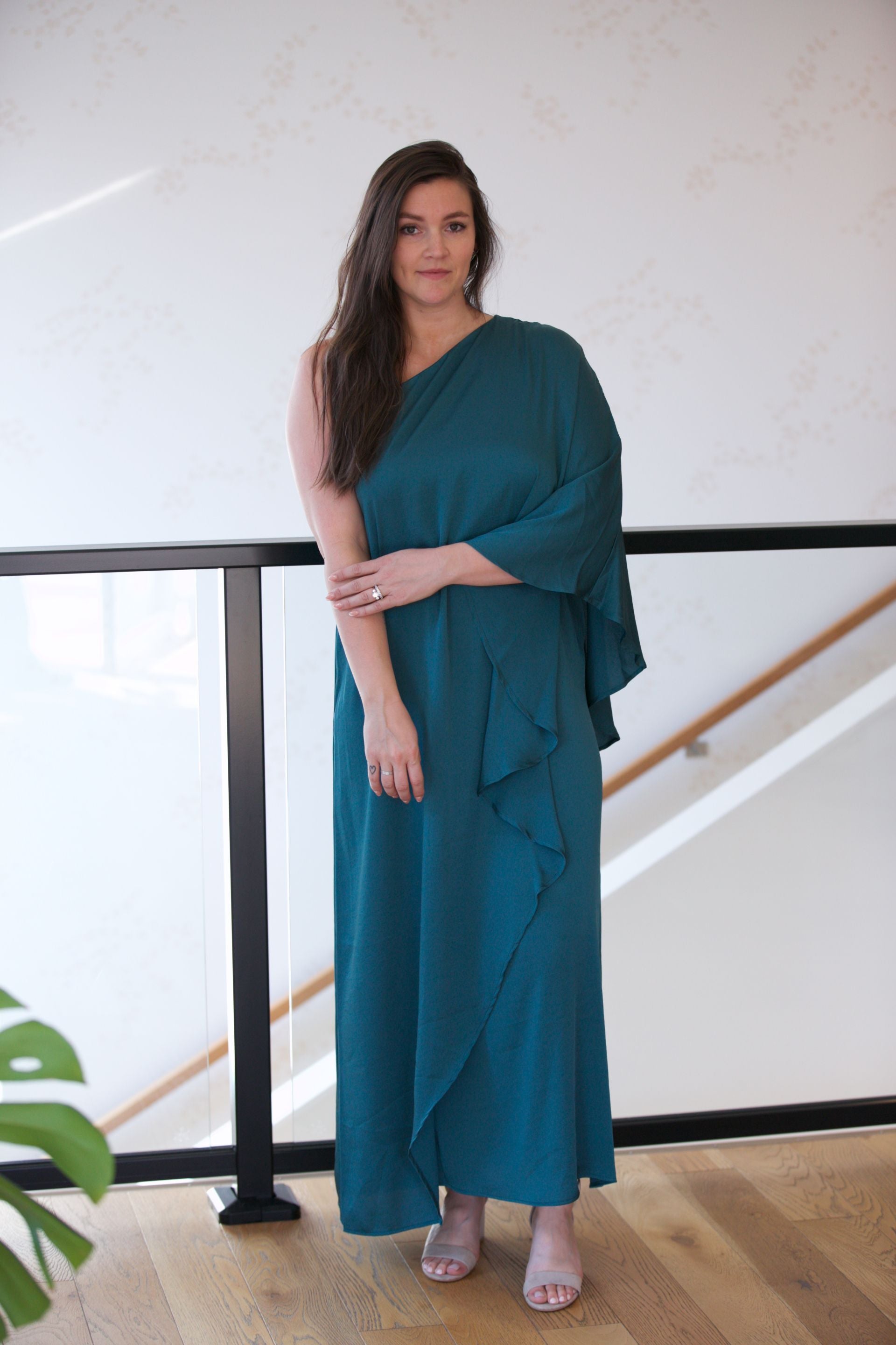 NYLAND Phoenix One Shoulder Maxi Dress Hunter Green