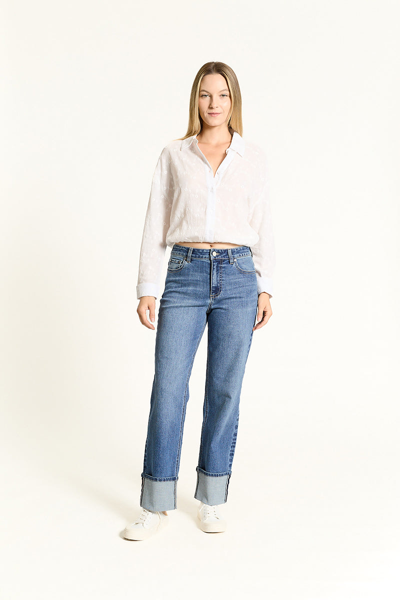 OAT High Rise Cuffed Wide Leg Jeans in Luna Dark Wash