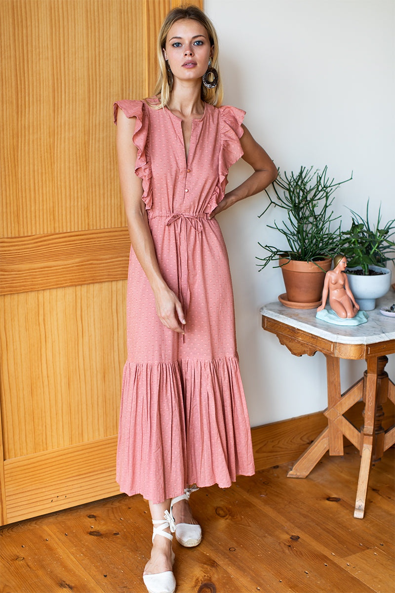 EMERSON FRY Surya Dress Muted Clay Swiss Organic