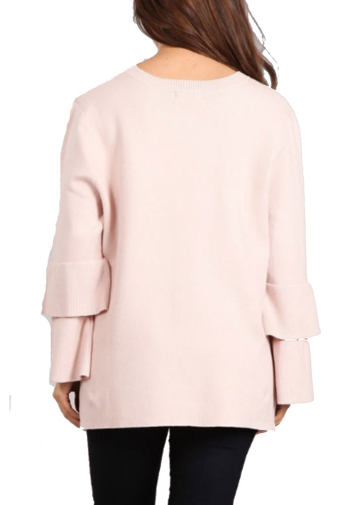 BLVD Tiered Bell Sleeve Sweater in Mauve